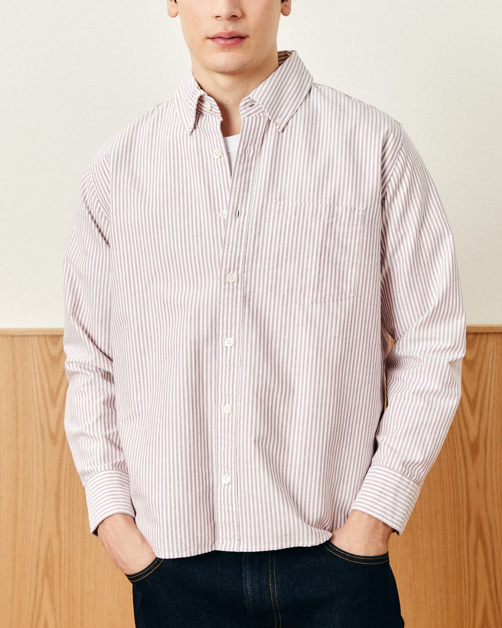 Stripe Oxford LS - Red-LS Shirt-Somelos-Corridor