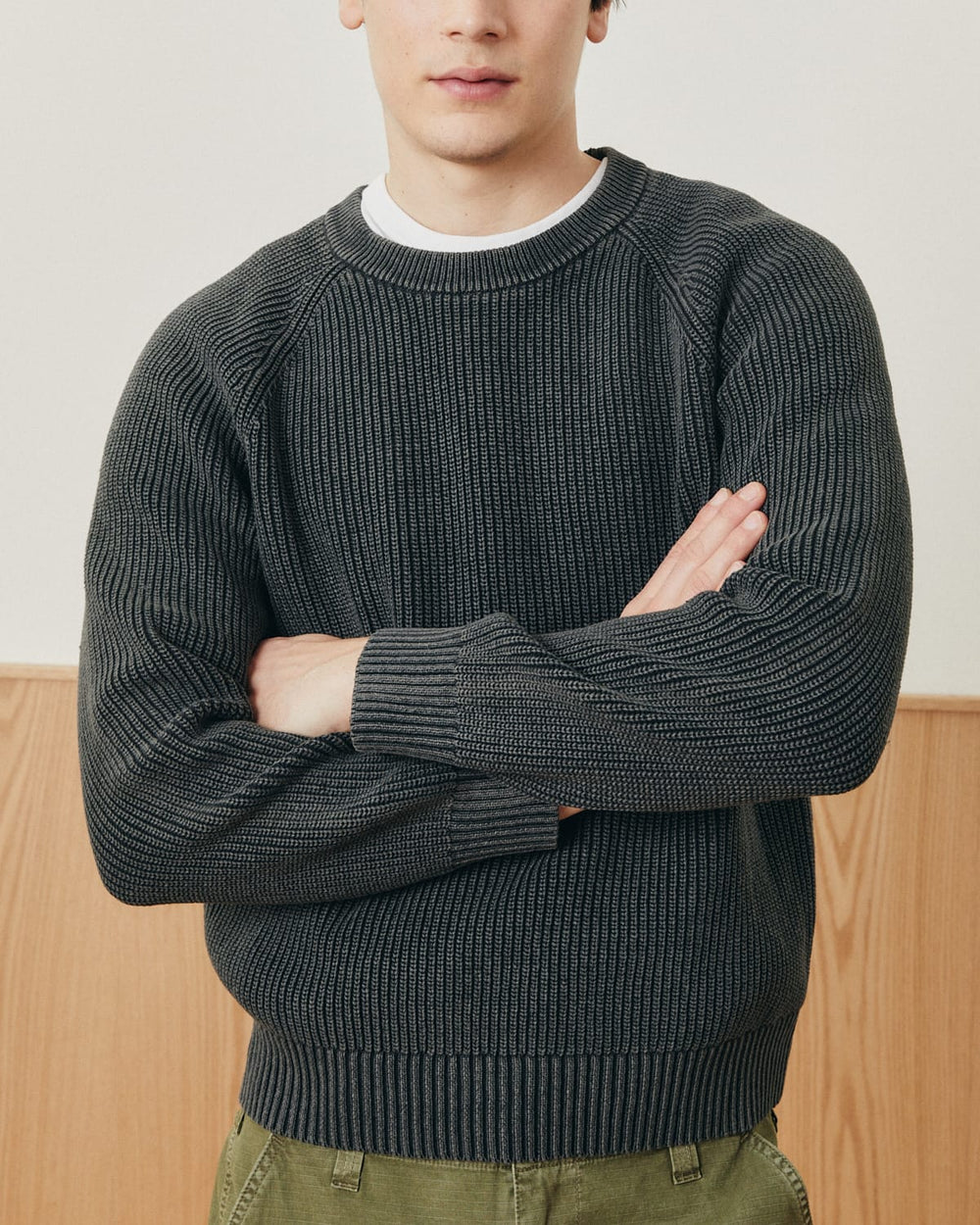 Washed Cotton Crewneck - Grey-Crewneck Sweater-Black Q-Corridor