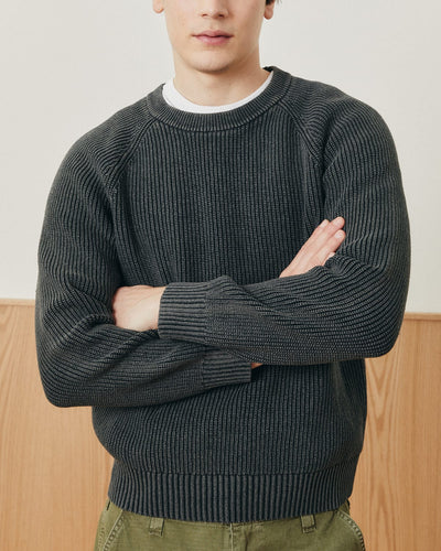 Washed Cotton Crewneck - Grey-Crewneck Sweater-Black Q-Corridor