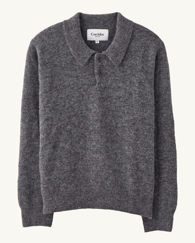 Brushed Alpaca Polo - Charcoal-LS Polo-Alpafina-Corridor