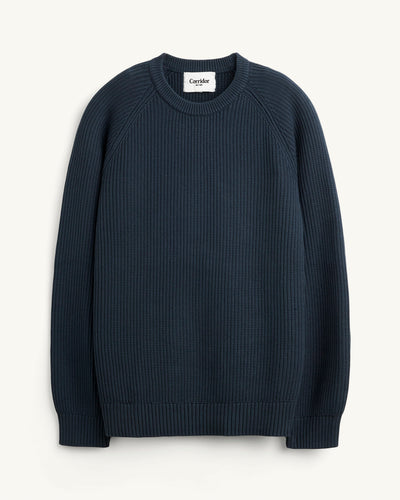 Washed Cotton Crewneck - Navy-Crewneck Sweater-Black Q-Corridor