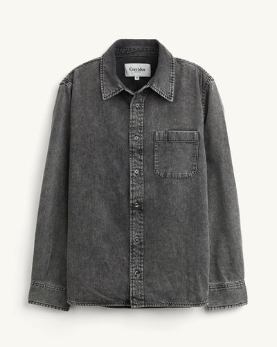 Washed Denim Shirt - Black-LS w/ 1 Chest Pocket-Real-Corridor