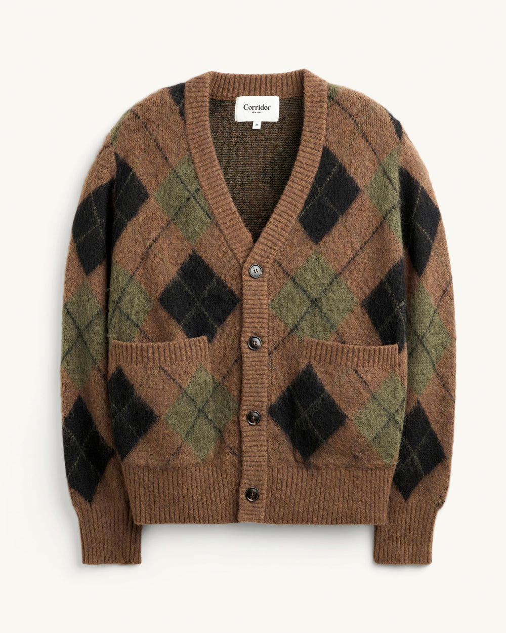 Argyle Cardigan - Brown-Cardigan-Black Q-Corridor