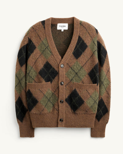 Argyle Cardigan - Brown-Cardigan-Black Q-Corridor