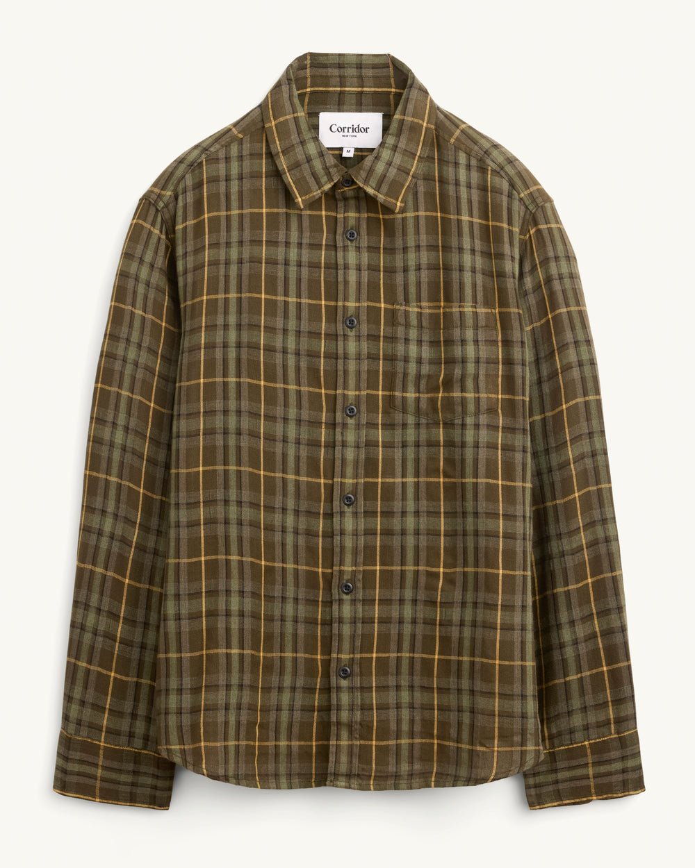 Crinkle Plaid LS - Olive-LS w/ 1 Chest Pocket-Original Madras Trading Co. (OMTC)-Corridor