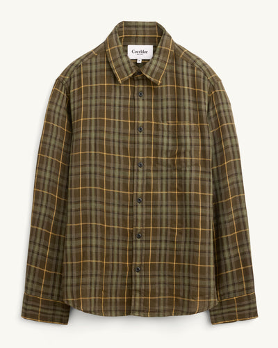 Crinkle Plaid LS - Olive-LS w/ 1 Chest Pocket-Original Madras Trading Co. (OMTC)-Corridor