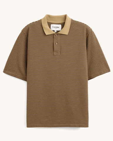 Stripe Pique Polo - Brown