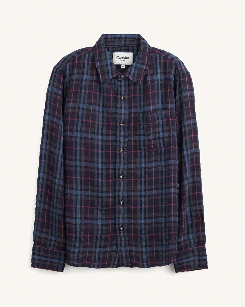 Crinkle Plaid LS - Navy-LS w/ 1 Chest Pocket-Original Madras Trading Co. (OMTC)-Corridor