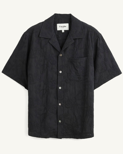 Paisley Embroidery SS - Black-Short Sleeve Shirt-Black Q-Corridor