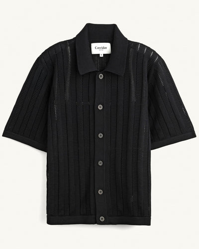 Pointelle Stripe Buttondown - Black-Polo-Alpafina-Corridor