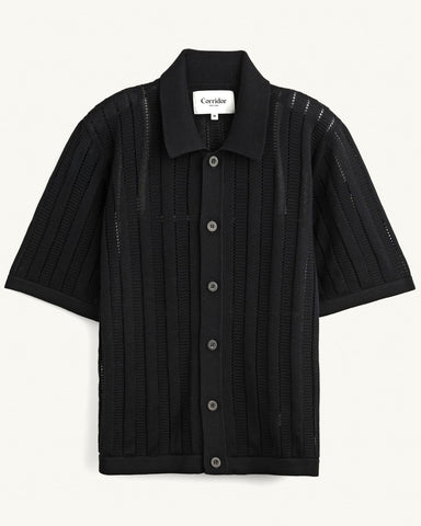 Pointelle Stripe Buttondown - Black