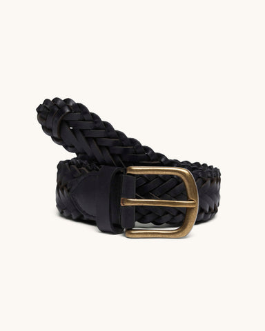 Braided Leather Belt - Black