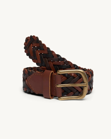 Braided Leather Belt - Brown