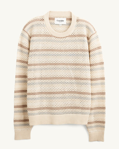 Linen Stripe Pointelle Crewneck