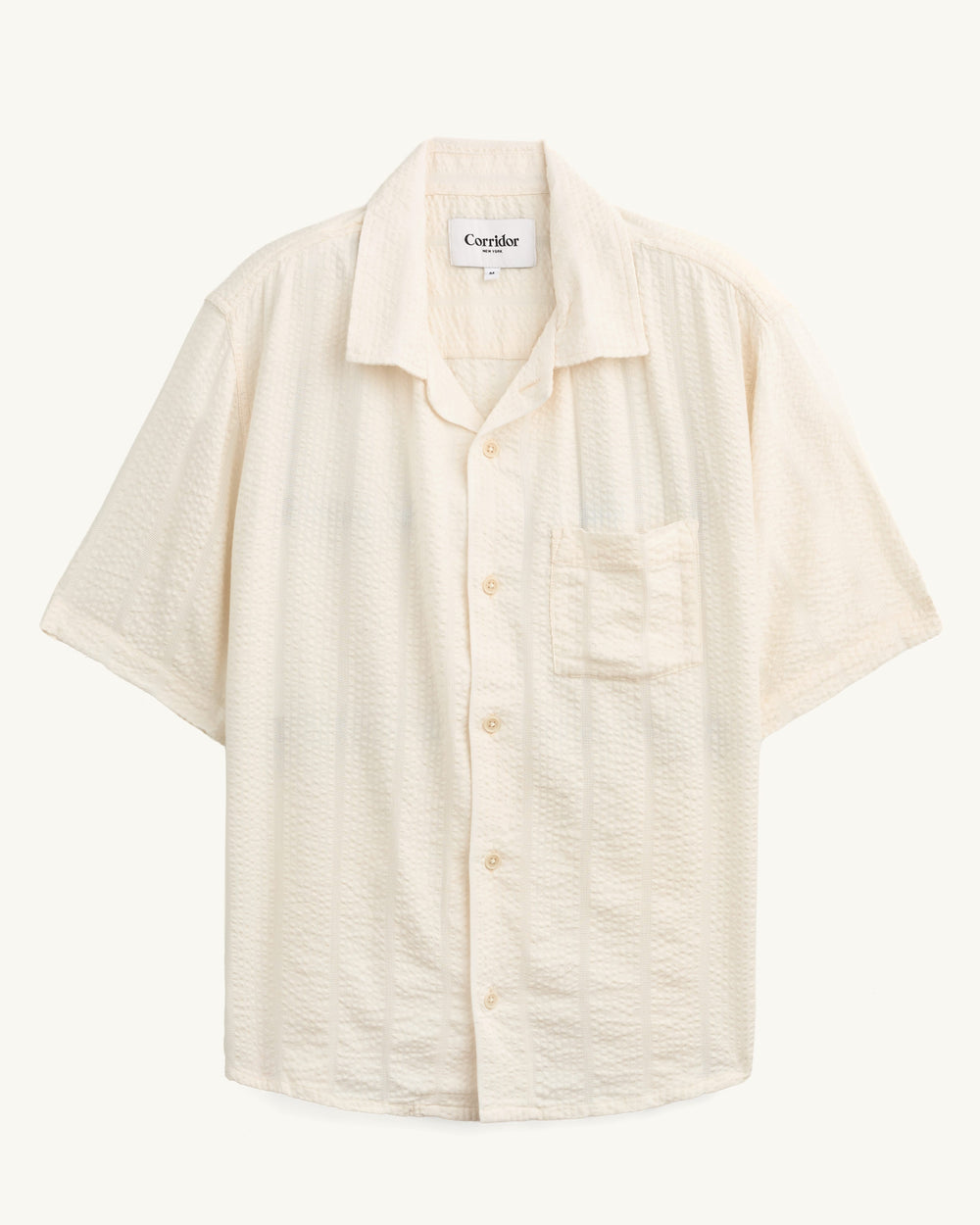 Striped Seersucker SS - White-SS w/ Camp Collar-Original Madras Trading Co. (OMTC)-Corridor