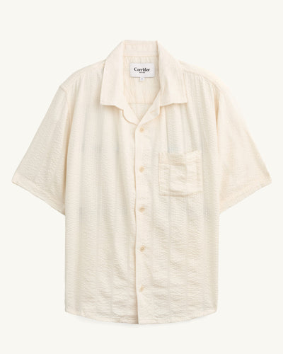 Striped Seersucker SS - White-SS w/ Camp Collar-Original Madras Trading Co. (OMTC)-Corridor