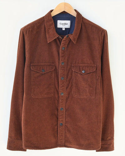 Corduroy Snap Shirt Jacket - Brown-Snap Shirt Jacket-Corridor-Corridor