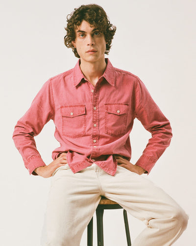 Pigment Dye Canvas LS - Red-LS w/ 2 Chest Pockets-Original Madras Trading Co. (OMTC)-Corridor