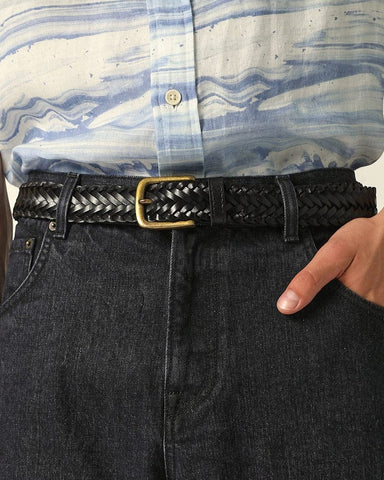 Braided Leather Belt - Black