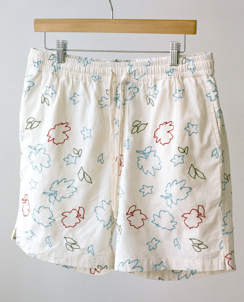 Embroidered Floral Drawstring Shorts-Draw String Shorts-Corridor-Corridor
