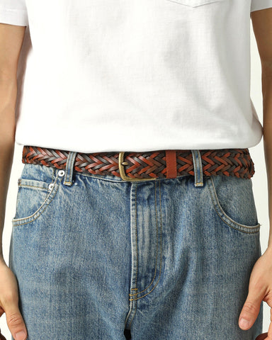 Braided Leather Belt - Brown