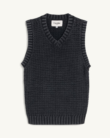 Garment Washed Vest - Black