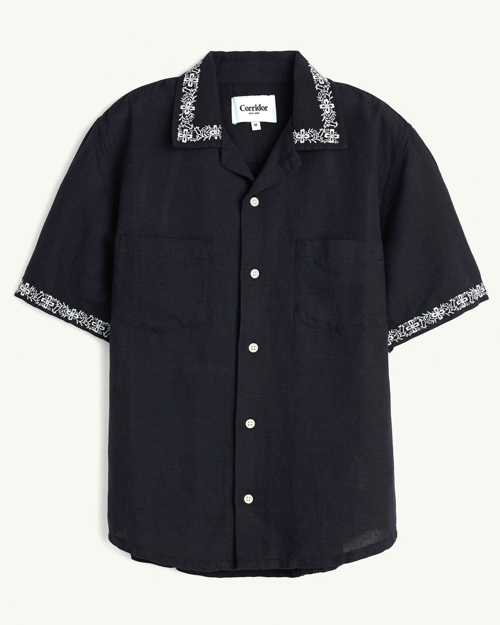 Harmony Embroidered SS - Black-SS Camp w/ 2 Chest Pocket-Original Madras Trading Co. (OMTC)-Corridor