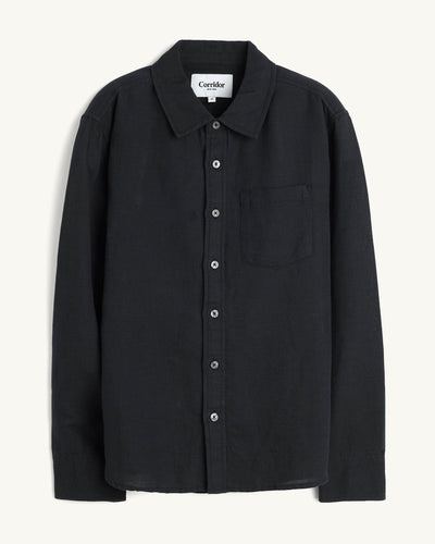 Linen Cotton LS - Black-LS w/ 1 Chest Pocket-Original Madras Trading Co. (OMTC)-Corridor