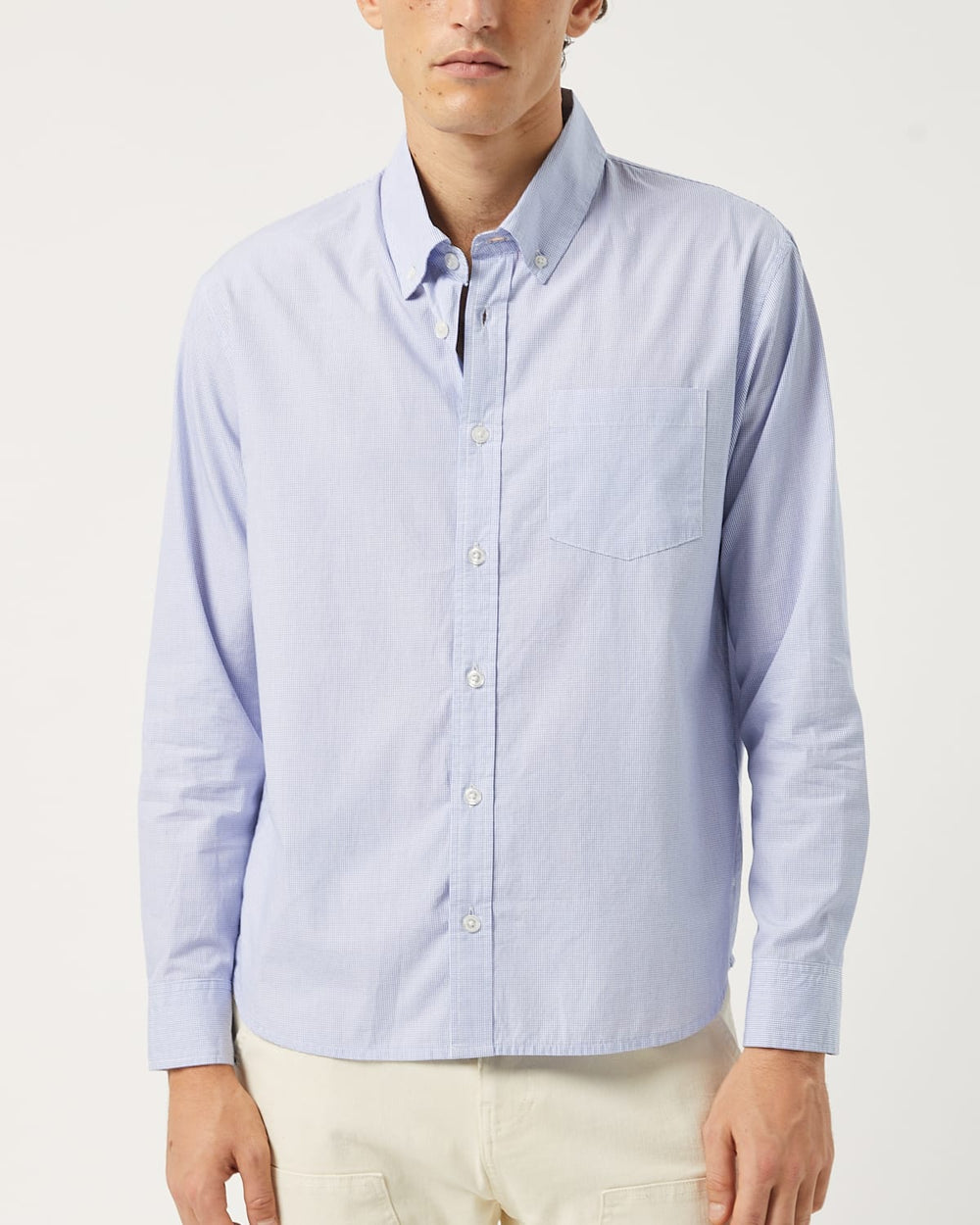 Windowpane Poplin LS - Blue-Long Sleeve Shirt-Real-Corridor