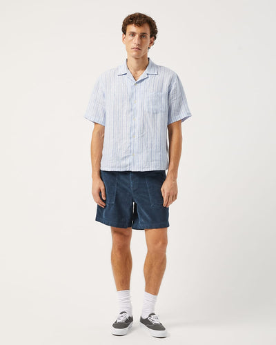 Linen Broadstripe SS - Blue-Short Sleeve Shirt-Ekviraa Designs-Corridor