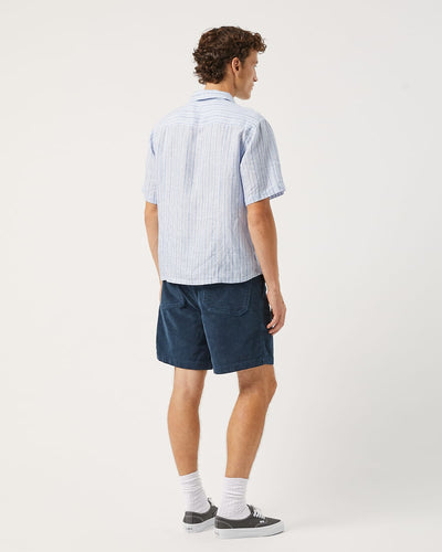 Linen Broadstripe SS - Blue-Short Sleeve Shirt-Ekviraa Designs-Corridor