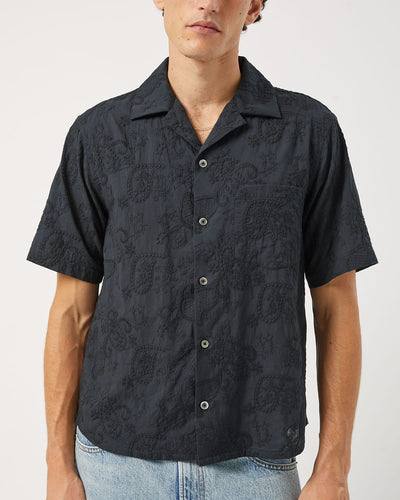 Paisley Embroidery SS - Black-Short Sleeve Shirt-Black Q-Corridor