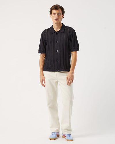 Pointelle Stripe Buttondown - Black-Knit Polo-Alpafina-Corridor