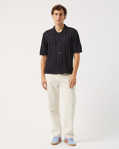 Pointelle Stripe Buttondown - Black