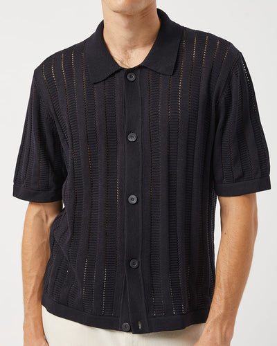 Pointelle Stripe Buttondown - Black-Knit Polo-Alpafina-Corridor
