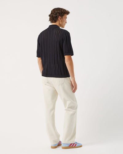 Pointelle Stripe Buttondown - Black-Knit Polo-Alpafina-Corridor