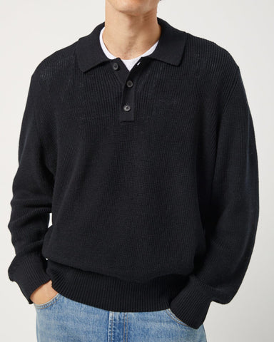 LS Slouchy Polo - Black