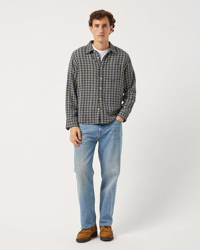 Reverse Tweed Snow Check - Blue-Long Sleeve Shirt-Original Madras Trading Co. (OMTC)-Corridor