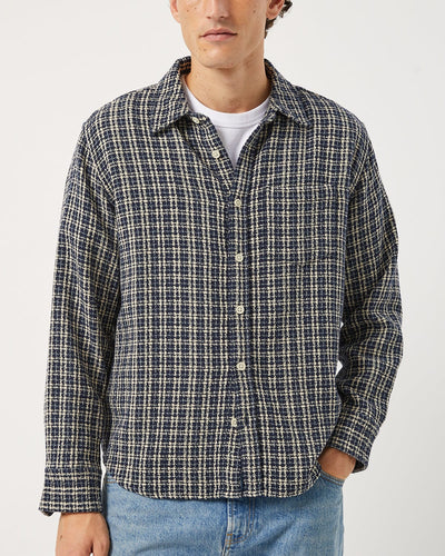 Reverse Tweed Snow Check - Blue-Long Sleeve Shirt-Original Madras Trading Co. (OMTC)-Corridor