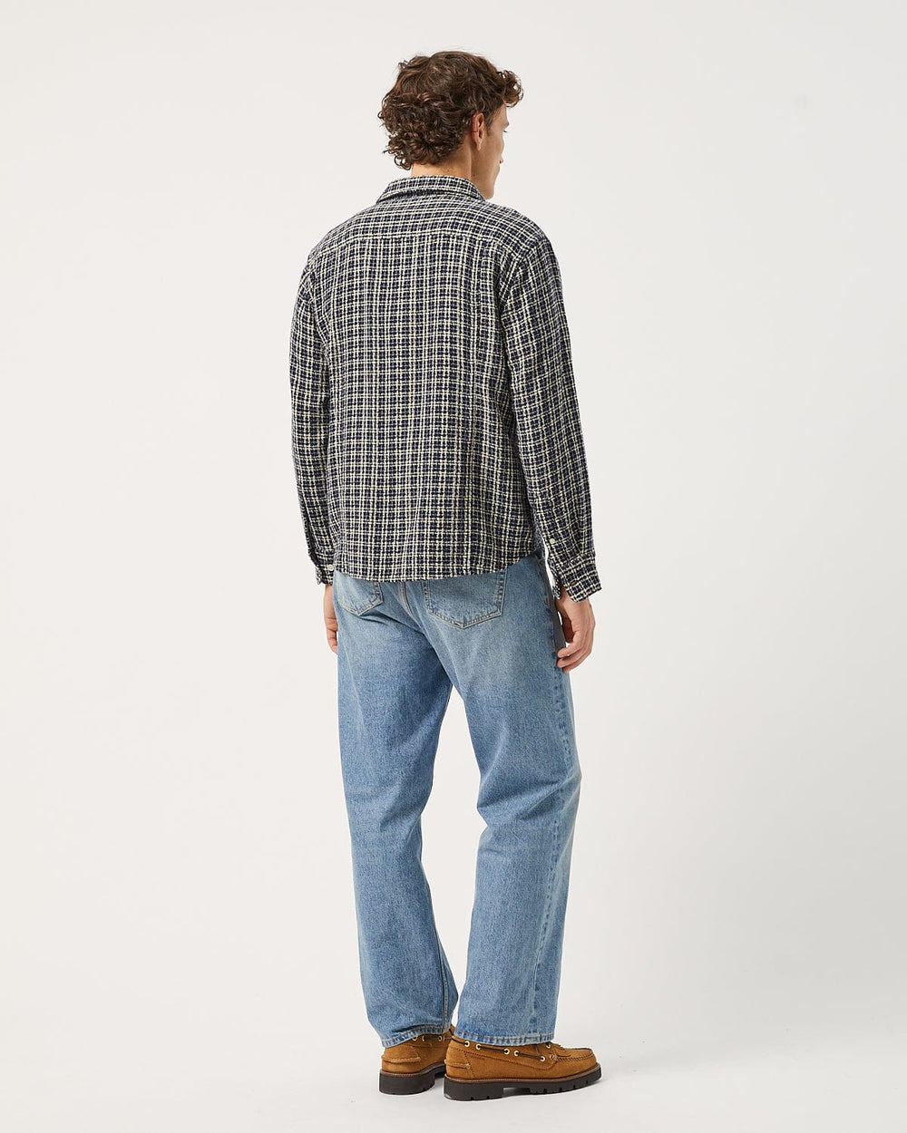 Reverse Tweed Snow Check - Blue-LS w/ 1 Chest Pocket-Original Madras Trading Co. (OMTC)-Corridor