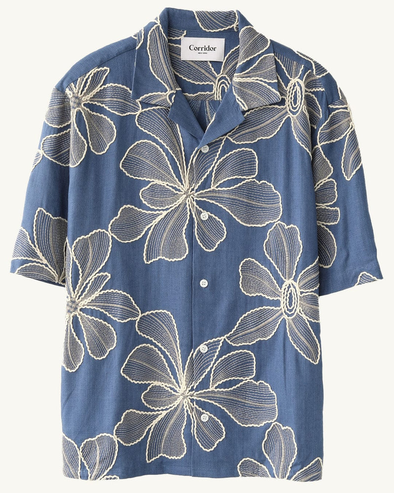 Applique Hawaiian SS Camp-Short Sleeve Shirt-Black Q-Corridor