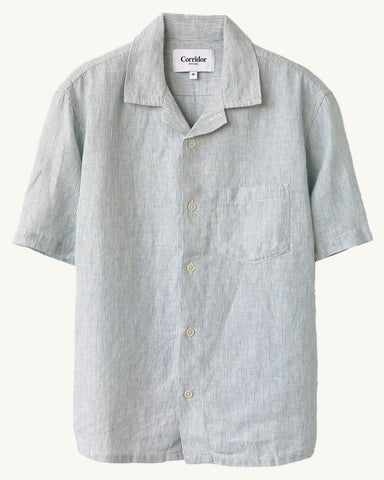 Linen Stripe SS Camp - Blue