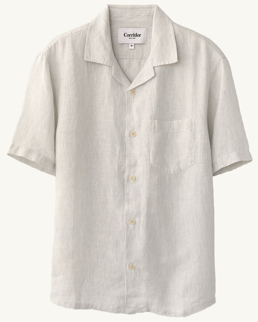 Linen Stripe SS Camp - Grey-Short Sleeve Shirt-Corridor-Corridor