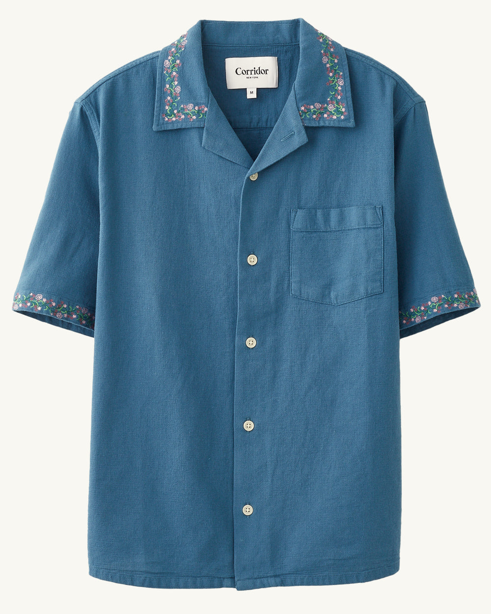 Hopsack Embroidered SS Camp - Blue-Short Sleeve Shirt-Corridor-Corridor