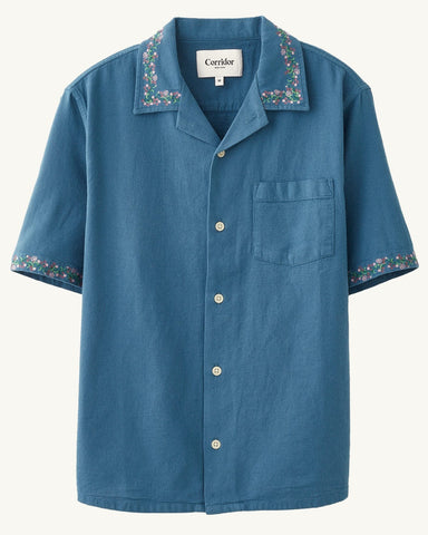 Hopsack Embroidered SS Camp - Blue