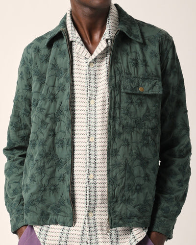 Floral Embroidered Zip Jacket - Green