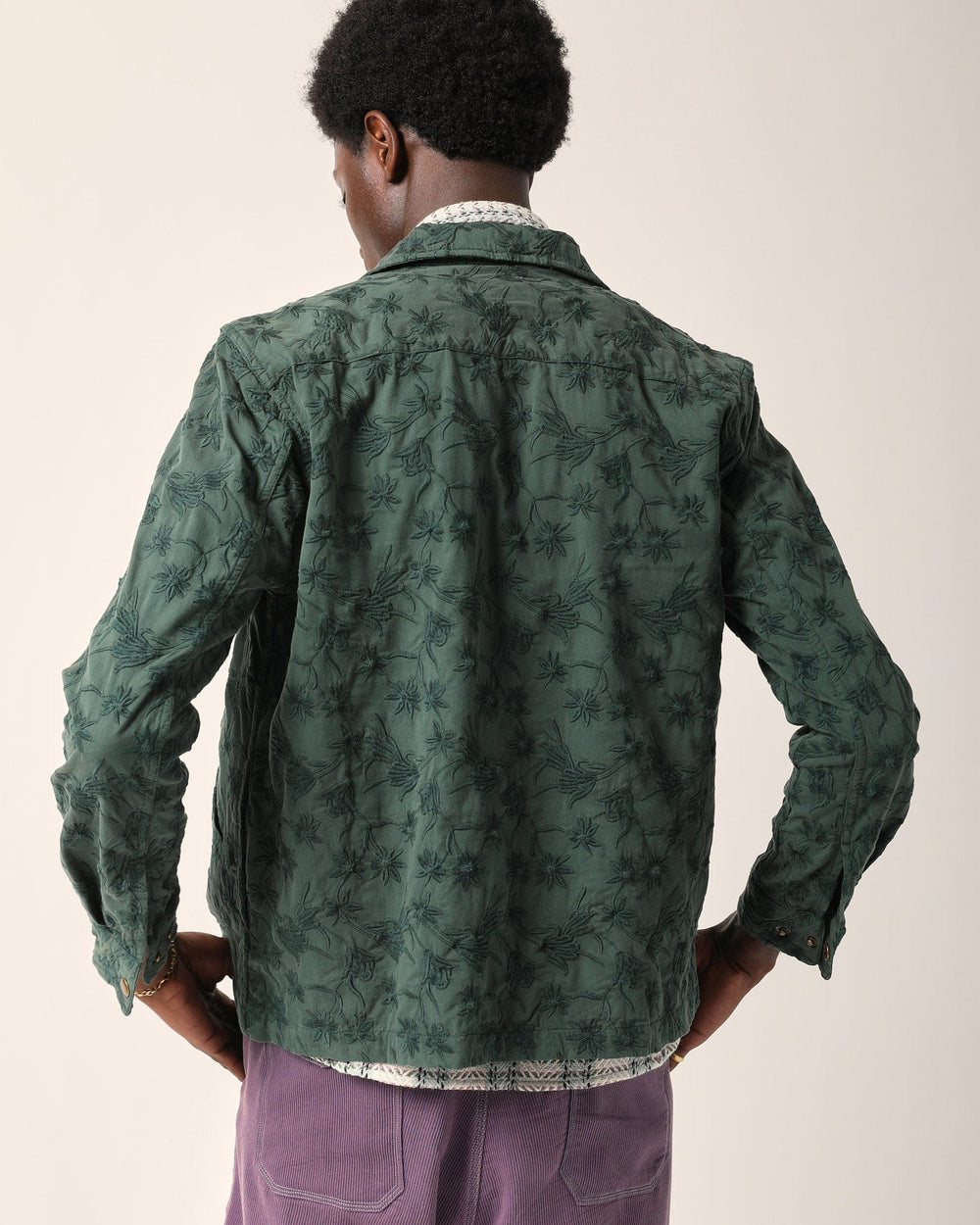 Floral Embroidered Zip Jacket - Green-Zip Shirt-Corridor-Corridor