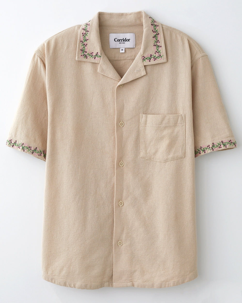 Hopsack Embroidered SS Camp - Khaki-SS w/ Camp Collar-Corridor-Corridor