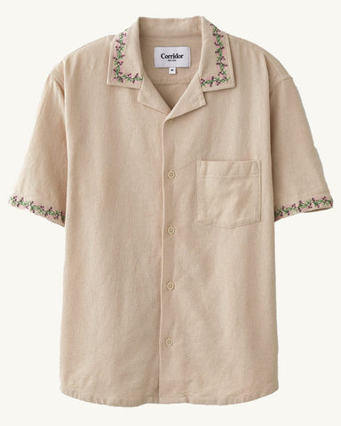 Hopsack Embroidered SS Camp - Khaki