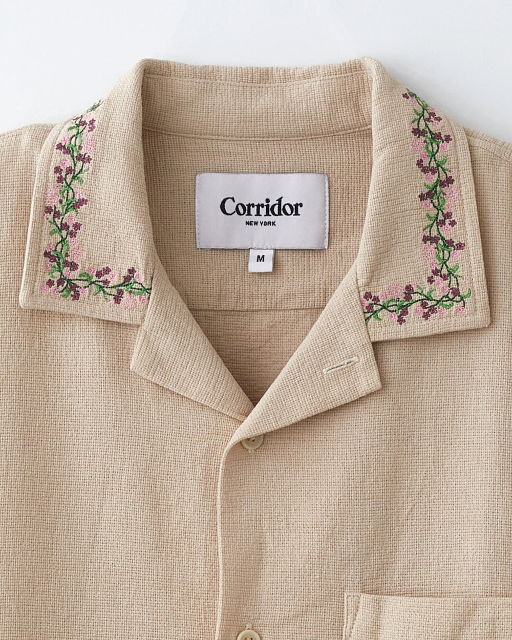 Hopsack Embroidered SS Camp - Khaki-SS w/ Camp Collar-Corridor-Corridor